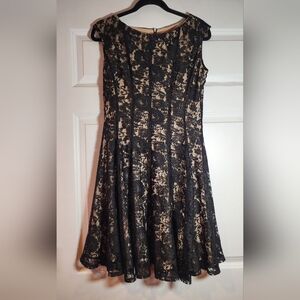 Julian Taylor Cream And Black Lace Overlay Layered Sleeveless A Line Dress Sz 10